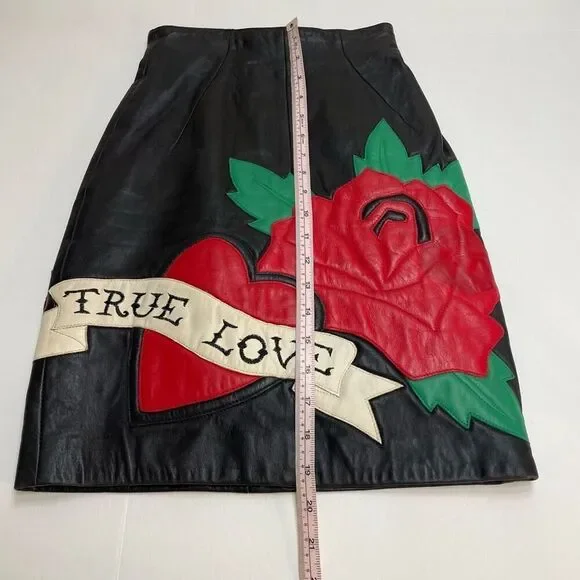 Michael Hoban North Beach Vintage Genuine Leather True Love Rose Skirt Size 1/2 - Picture 4 of 12